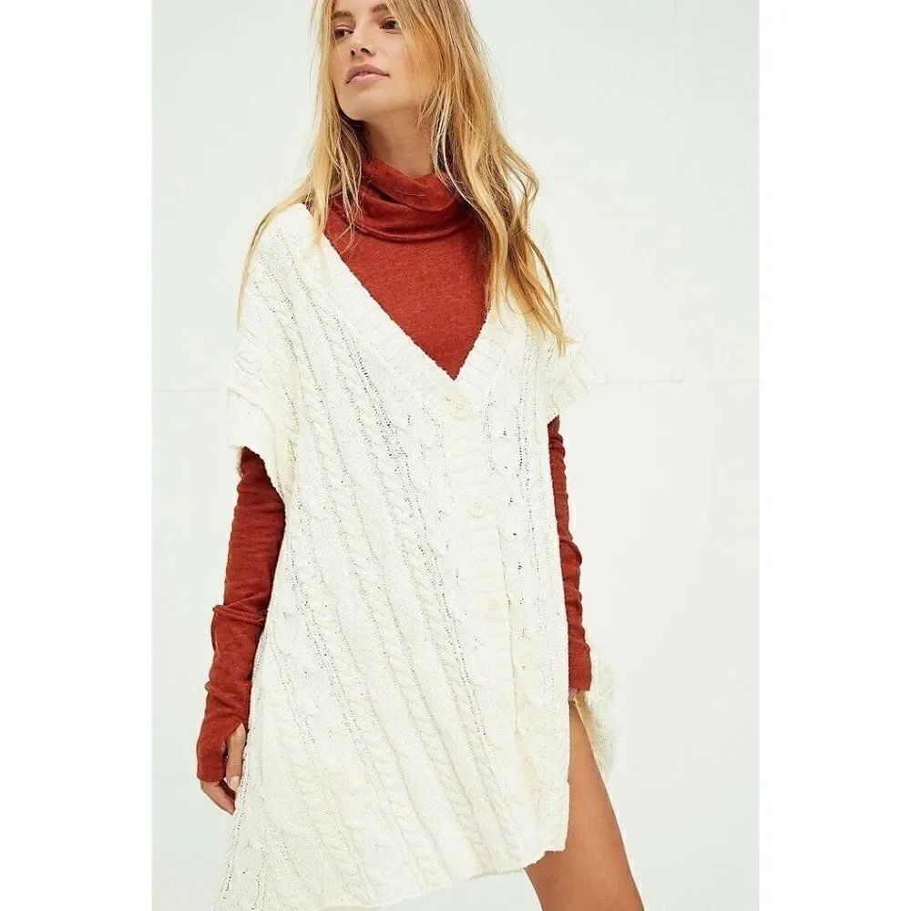 NWT FREE PEOPLE Sz XS SWINGIN SWING SWEATER VEST CARDI CARDIGAN MINI DRESS IVORY